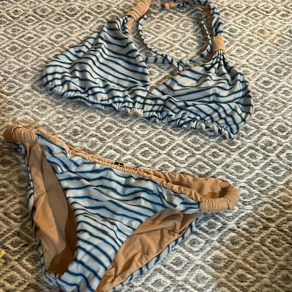 Striped Blue & Tan Women's Bikini Set